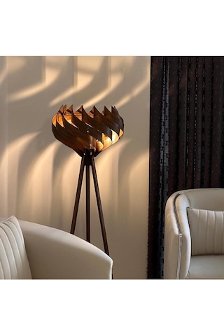 Ahşap Tripod Lambader, Modern Dekoratif Salon Lambası, Ceviz Renk 3 Ayaklı Ayaklı Lamba, Oturma Odası Yatak Odası Köşe Aydınlatma Diğer
