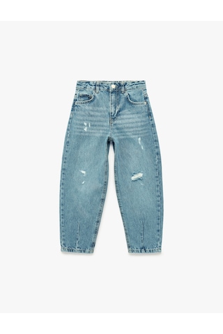 Koton Yüksek Bel Pamuklu Balon Kesim Denim Pantolon Orta İndigo 6skg40092ad