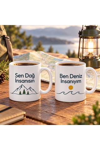 Storeşahin Dağ İnsanı Ve Deniz İnsanı 2'li Porselen Kupa Seti - Model 388 Shn0720 Çok Renkli
