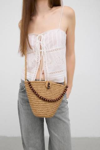 Shule Bags Piccolo Handmade Boncuk Detaylı Hasır Çanta Vizon Vizon