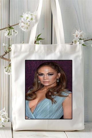 Art Hediye Jennifer Lopez Baskılı Bez Çanta Omuz Çantası Kişiye Özel Desen 5 Çok Renkli