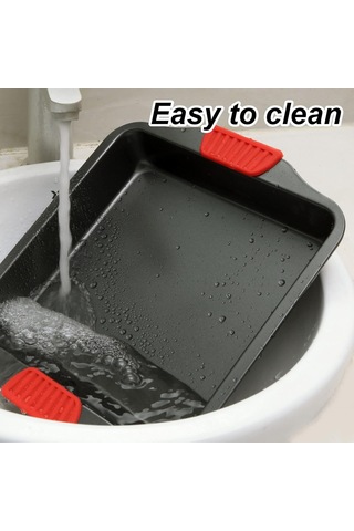 Silikon Saplı Kare Fırın Tepsisi Metal Yanmaz Yapışmaz 30 Cm Siyah