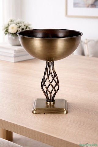 Yapay Çiçek Sitesi Metal Dekoratif Burgu Vazo 39 Cm Bronz