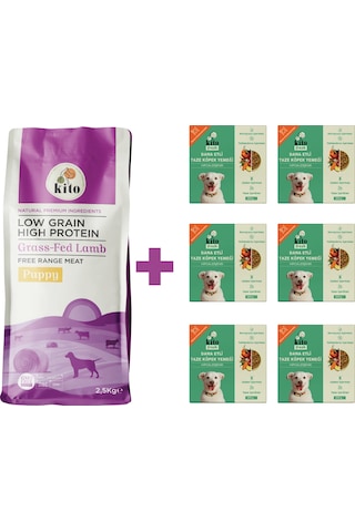 Kito Kuzu Etli Yavru Köpek Maması 2500 G + Kito Fresh Dana Etli Köpek Yemeği 6'lı