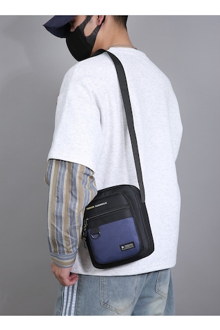 Uıowoo Erkek Omuz Çantası Harfli Ve Metal Halkalı Spor Ve Bisiklet Tek Askılı Sırt Çantası Mavi