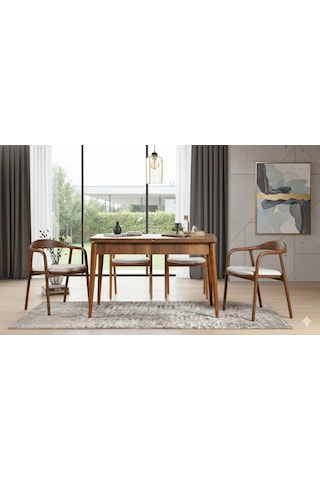 Elyse 4 Kişilik Açılır Yemek Masası Takımı Modern Ve Şık Tasarım Ceviz Beyaz