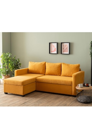Pafu Kado Yataklı Köşe Koltuk Takımı - Bohem Hardal Hardal