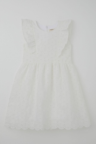 Breeze Kız Çocuk Elbise Çiçek Nakışlı Güpürlü Fırfır Detaylı Arkası Fermuarlı 7-12 Yaş, Ekru Ekru