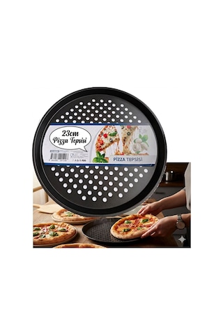 23 Cm Delikli Teflon Pizza Tepsisi Yanmaz Yapışmaz Fırın Kabı Fırın Tepsisi Siyah