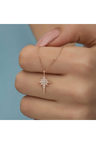 Himarry 925 Ayar Gümüş Rose Kutup Yıldızı Kadın Gümüş Kolye Beyaz