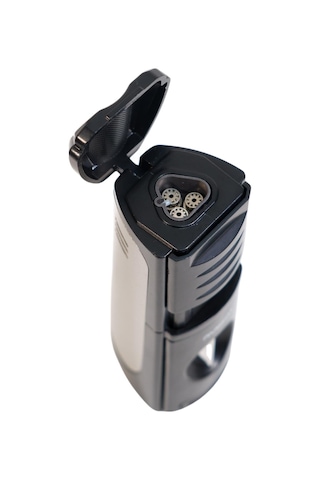 Parmida 3 Torch Pürmüz Kesici & Delicili Siyah Gunmetal Metal Puro Çakmağı - Tr9524