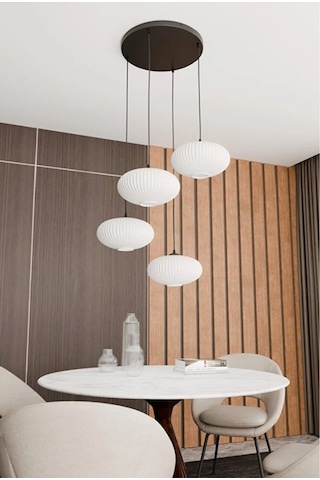 Mat Opal Beyaz 4 Lü Sarkıt Avize Elips Cam Modern Salon Avize Mas Siyah