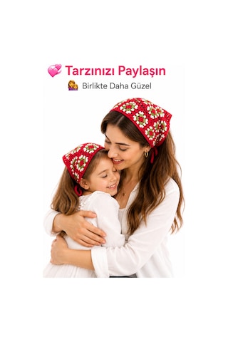 Anne Kız Kombin Bandana El Örgüsü Saç Bandı Bohem Stil Ayarlanabilir 2li Set Kırmızı