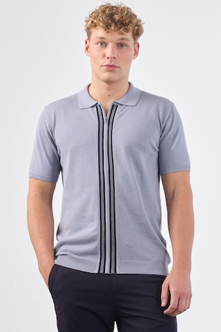 Dufy Gri Polo Fermuar Yaka Düz Kısa Kollu Slim Fit Erkek Triko Gri