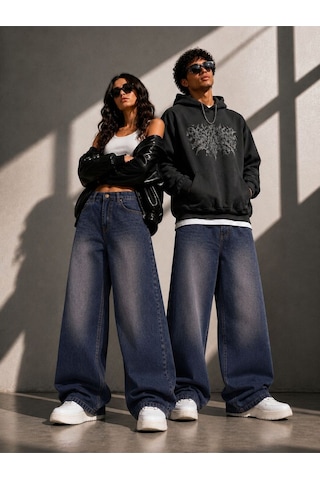 St.poll Eskitme Bakır Yıkamalı Unisex Baggy Jeans Pantolon Bakır Yıkama