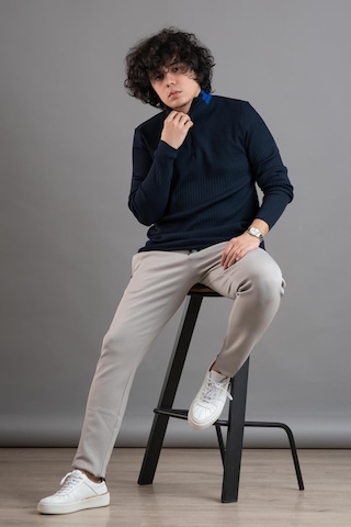 Fermuar Yaka Yarım Balıkçı Likralı Erkek Sweatshirt Lacivert