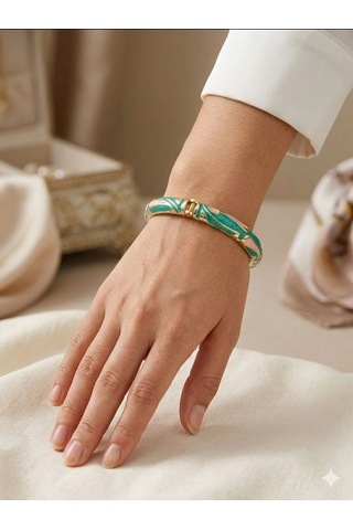 Rosy Mint Mine İşlemeli Kelepçe Bileklik - Kbl0464 Çok Renkli