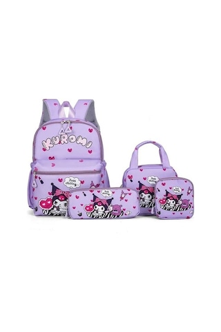 Getfit 4pcs Kuromi Sırt Çantası, Kalem Kılıfı, Omuz Çantası, Cüzdan Seti, Hello Kitty Sanrio School B Beyaz