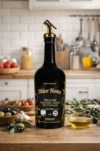 Olive Home Amber Yağdanlık Cam Şişe 500ml Zeytinyağı Sıvıyağ Şişesi Yağlık Siyah