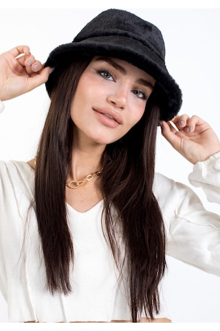 Ladycolor Peluş Bucket Kova Moda Kadın Kışlık Şapka - Siyah Siyah