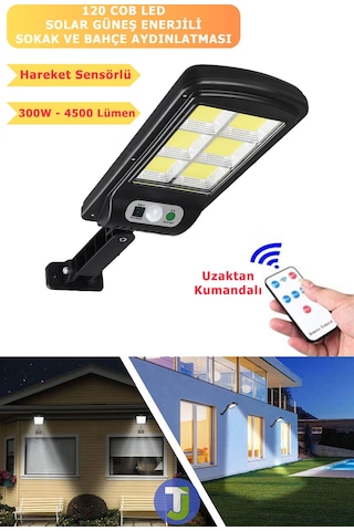 Technojet 6 Gözlü 120 Ledli Solar Bahçe Aydınlatma Kumandalı Güneş Enerjili Sokak Lambası Projektör