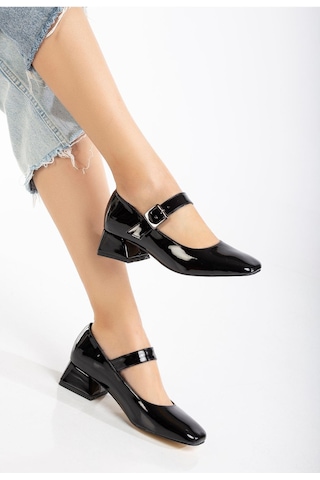 Aymood St-006 Siyah Rugan Günlük 4 Cm Topuklu Ayakkabı Siyah