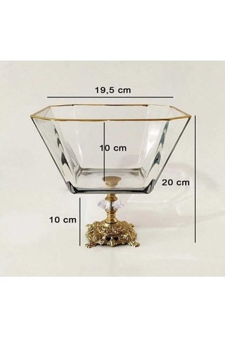Çnr Home Collection Paşabahçe Metal Ayakli Gold Detayli Cam Büyük Boy Salata-servis -sunum Kasesi Gold