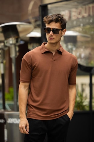 Glasses V Yaka Oversize Fitilli T-shirt - Kahve Kahve