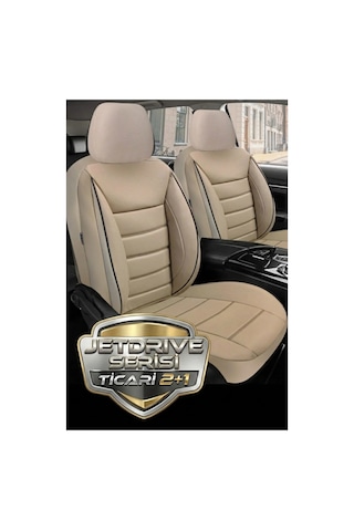 Tegin Jetdrive Ticari Araç 2+1 Üniversal Bej Deri Koltuk Kılıfı Tam Set 5 Koltuk Airbag, Cepli