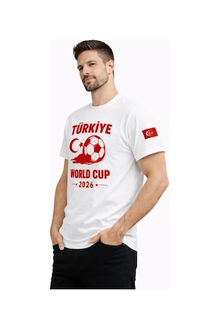 Veraura Lifestyle Erkek Türkiye World Cup 2026 Baskılı Tişört Futbol Temalı Forma T-shirt - Beyaz