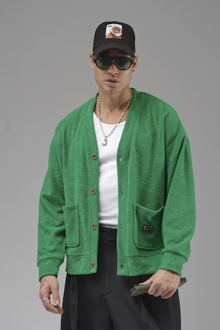 King-Brich Logo Detaylı Oversize Kalıp Erkek Hırka Yeşil