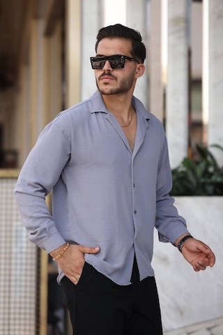 Tex Republic Erkek Gri Rahat Kesim Dokulu Oversize Salaş Aerobin Gömlek Gri