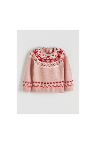 LC Waikiki Alıta Cıty Farkıyla Lcw Kids Pembe Oval Yaka Desenli Kız Çocuk Triko Kazak Pembe - 925577403 Pembe