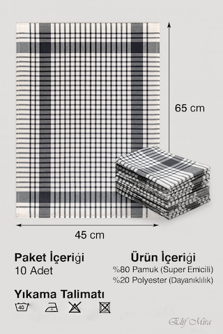 10 Lu Lüks Mutfak Kurulama Bezi Seti 45x65 Cm Table Linen Siyah