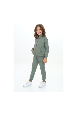 Toontoy Kids Toontoy Kız Çocuk 2'li Takım Dik Yaka Fermuarlı Cepli Sweatshirt & Beli Paçası Ribanalı Jogger Eşofman Altı - 2 İplik Yeşil