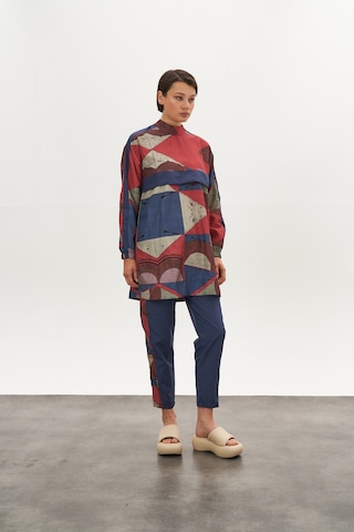 Desenli Tesettür Mayo Mavi Kısa Mavi