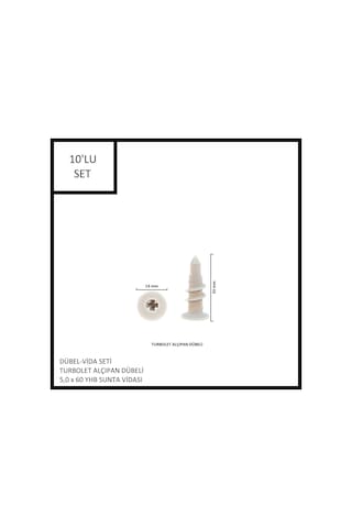 Dübel-vida Seti, Turbolet Alçıpan Dübeli, 5,0x60 Yhb Sunta Vidası, 10 Adet