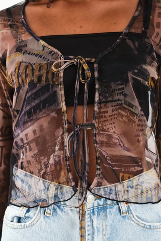 Önü Bağcıklı Tül Bluz Yeşil