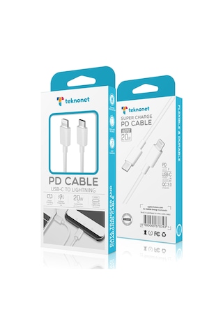 Teknonet Tn-dc15 20w Pd Plexy 100 Cm Type-c To Lightning Şarj Ve Data Kablosu Beyaz
