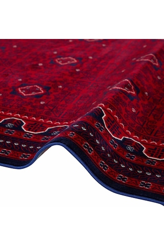 Elvey Home Afgan Vintage Kaymaz Taban Gerçek Kadife Bambu Sık Dokuma Otantik Dekoratif Zamansız Tasarım Halı Red/bo Çok Renkli