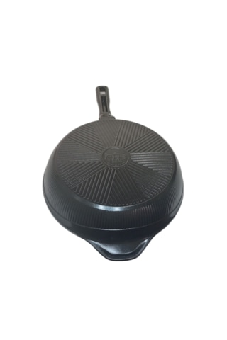 Akdeniz 28 Cm Cam Kapaklı Siyah Döküm Derin Tava