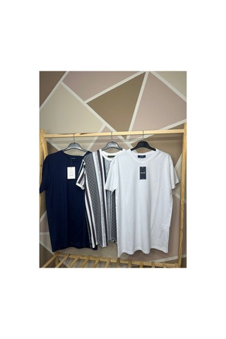 Mfz Giyim Erkek 3'lü Set Kısa Kollu Basic Slim Fit Bisiklet Yaka Pamuk Dijital Baskılı Desenli Bordo T-shirt