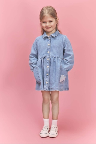 Defacto Uzun Kollu Jean Elbise Kız Bebek H0372a526smnm39 Mavi-nm39