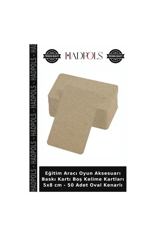 Eğitim Aracı Oyun Aksesuarı Baskı Kartı Boş Kelime Kartları 5x8 Cm - 50 Adet Oval Kenarlı