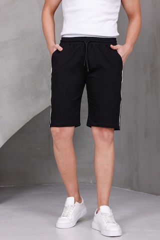 Dark Moda Erkek Şeritli Oversize İki İplik Kompakt Şort Siyah