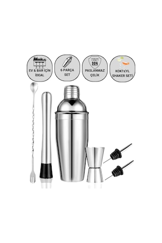 Coofbe Profesyonel Paslanmaz Çelik 750ml 6 Parça Kokteyl Seti Kokteyl Hazırlama Bar Shaker Seti