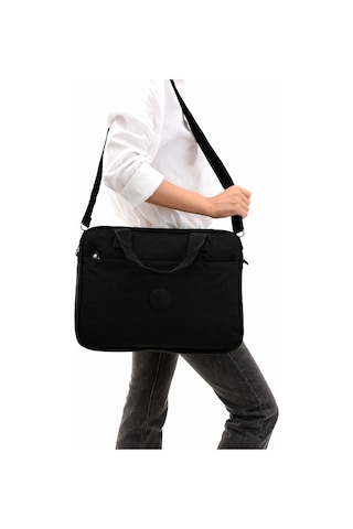Sanmorris Unisex Krinkıl Siyah Renkli Suya Dayanıklı Laptop Bölmeli Çapraz-el Askılı Evrak Ve Laptop Çantası Siyah