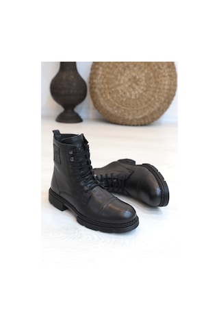 Konfores 1418 Anatomik Tabanlı Hakiki Deri Fermuarlı Erkek Spor B Siyah