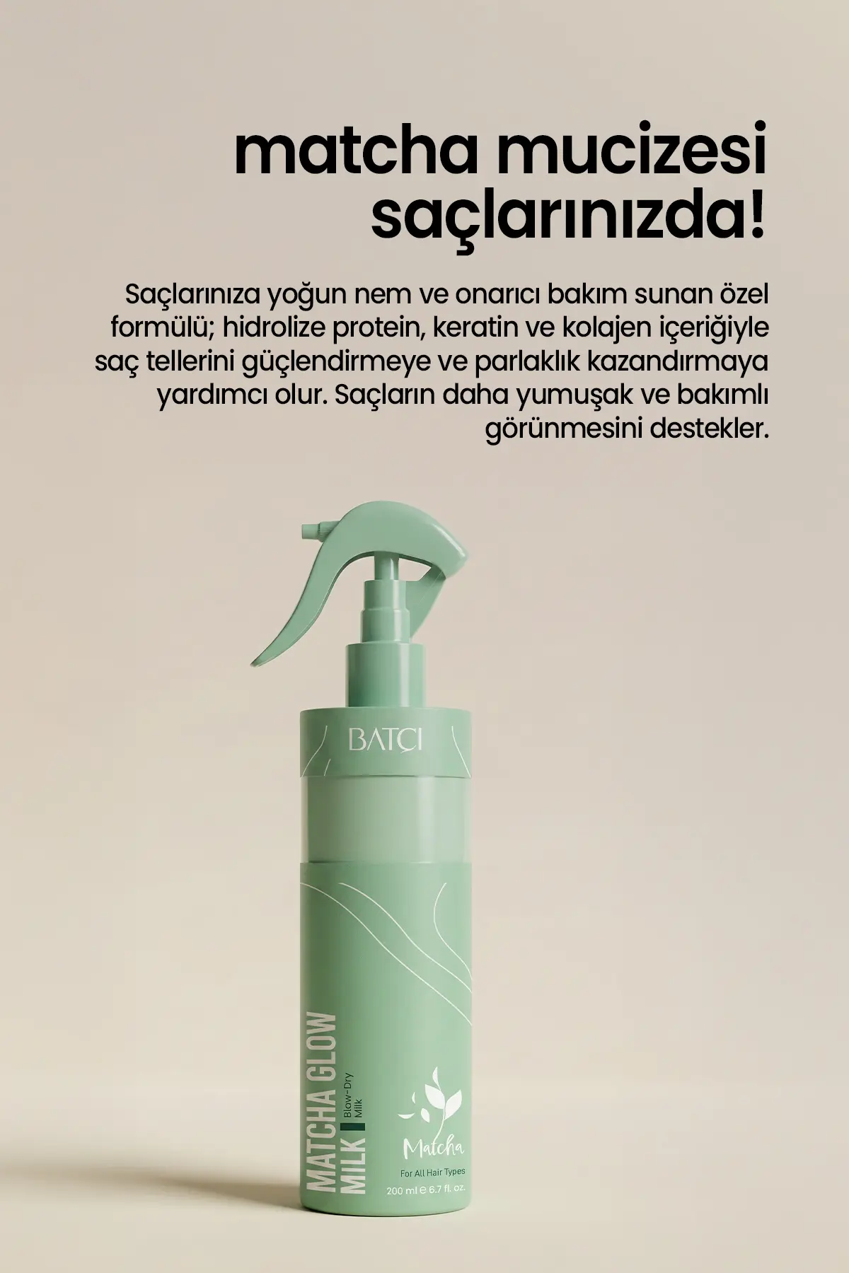 Matcha Özlü Çift Fazlı Saç Bakım Fön Sütü 200 Ml