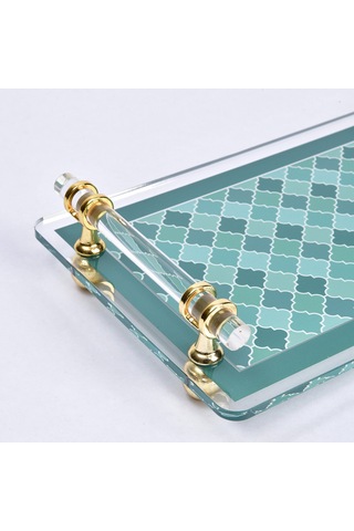 Evolia Pleksi Pirinç Detaylı Yeşil Tepsi 40x17 Cm